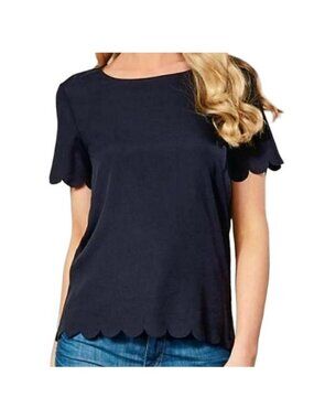 French Connection Women's Short Sleeve Scalloped Edge Top in Black - Sz XS